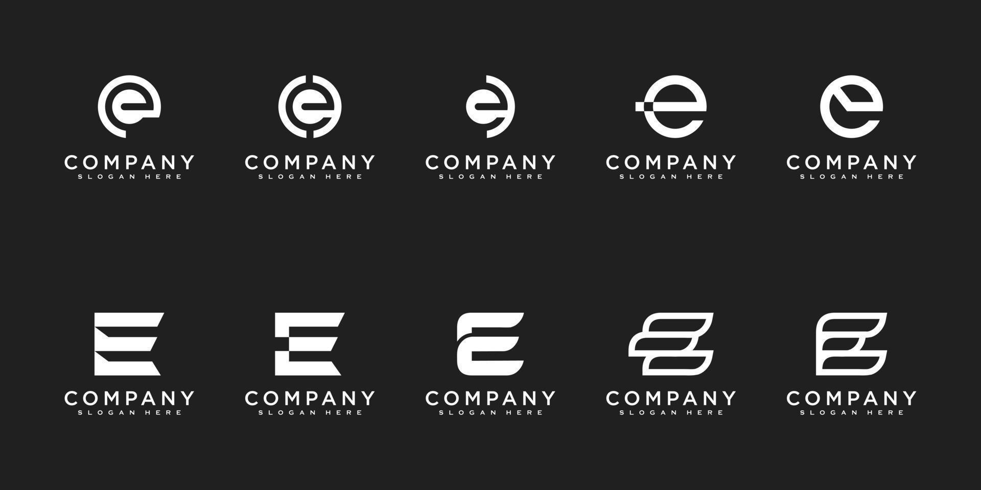 Set of initial letter E logo design template. icons for business of luxury, elegant, simple vector