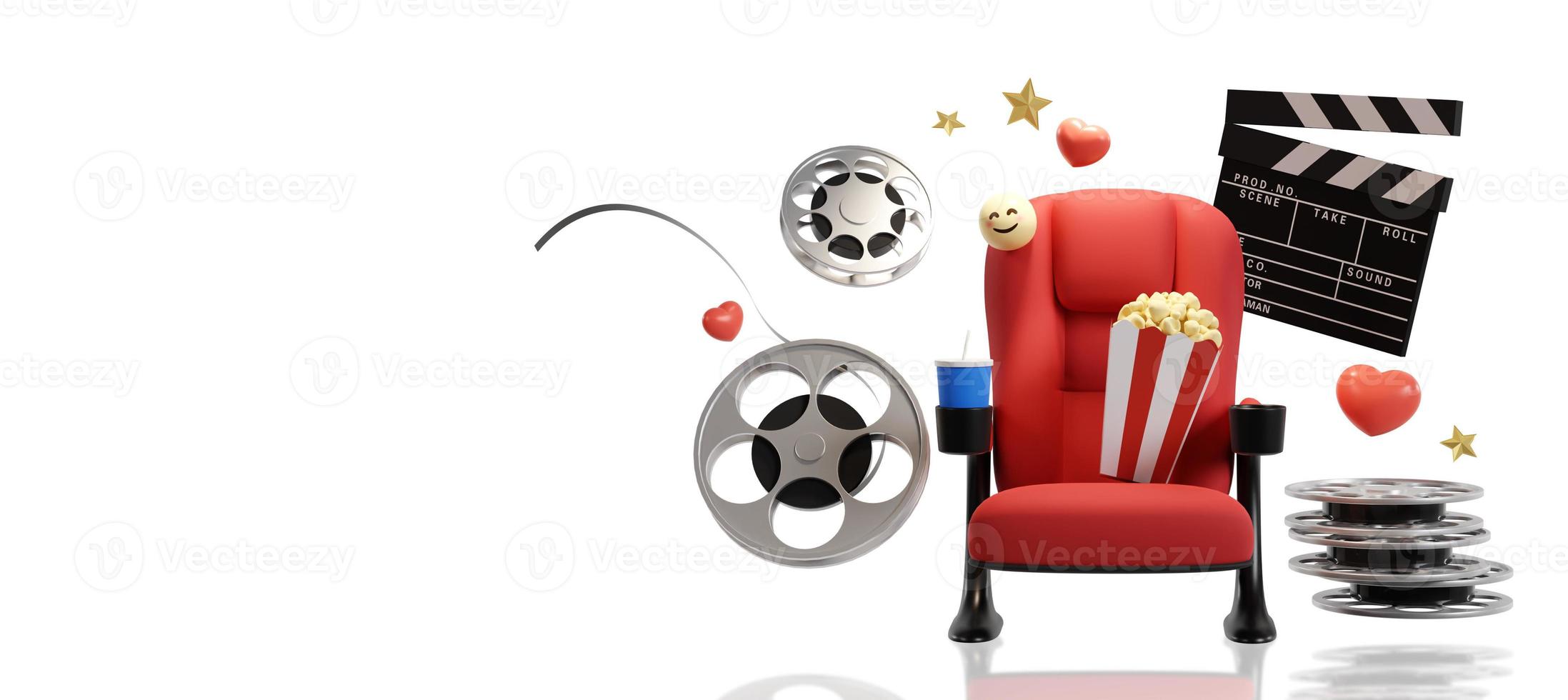 Cinema movie background concept. Cinema seat watch movie concept with copy space. 3D rendering photo