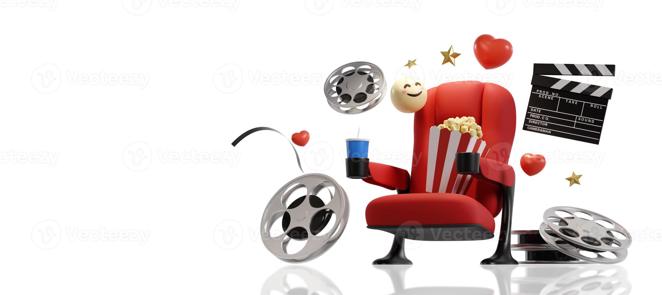 Cinema movie background concept. Cinema seat watch movie concept with copy space. 3D rendering photo