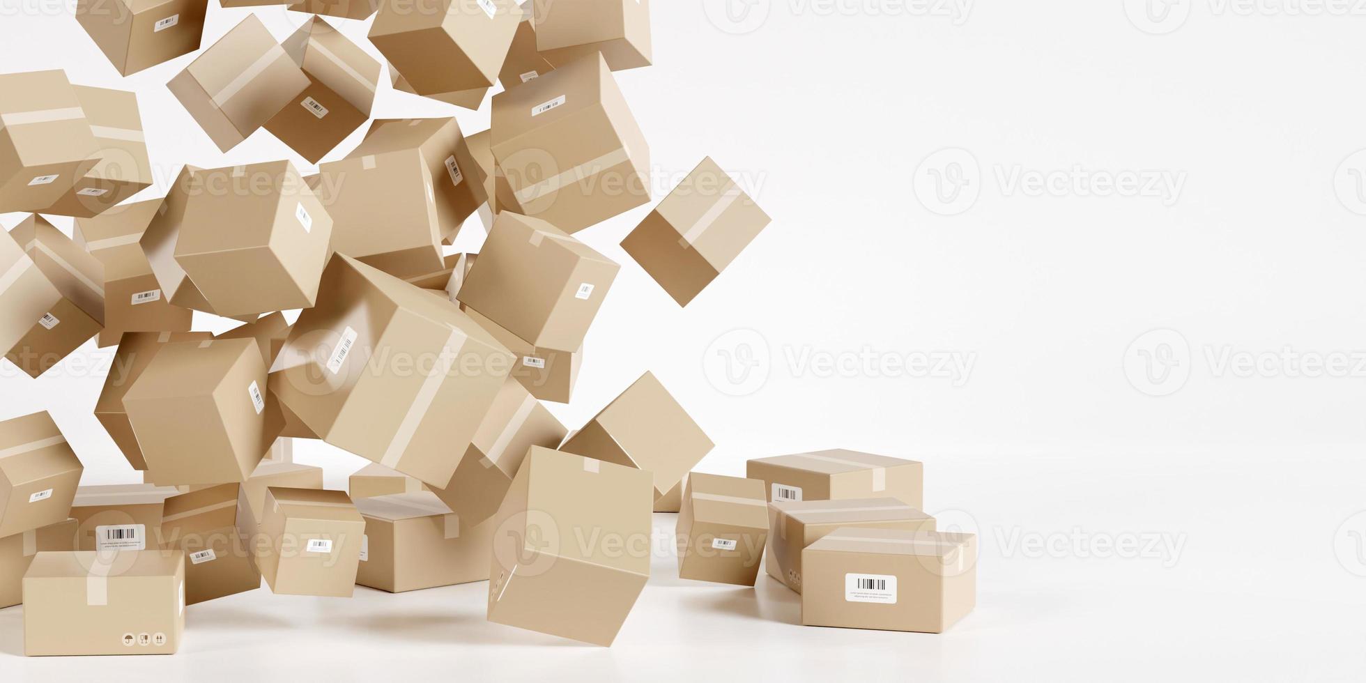 Cardboard boxes with empty space on left side, logistics and delivery concept. 3D Rendering photo