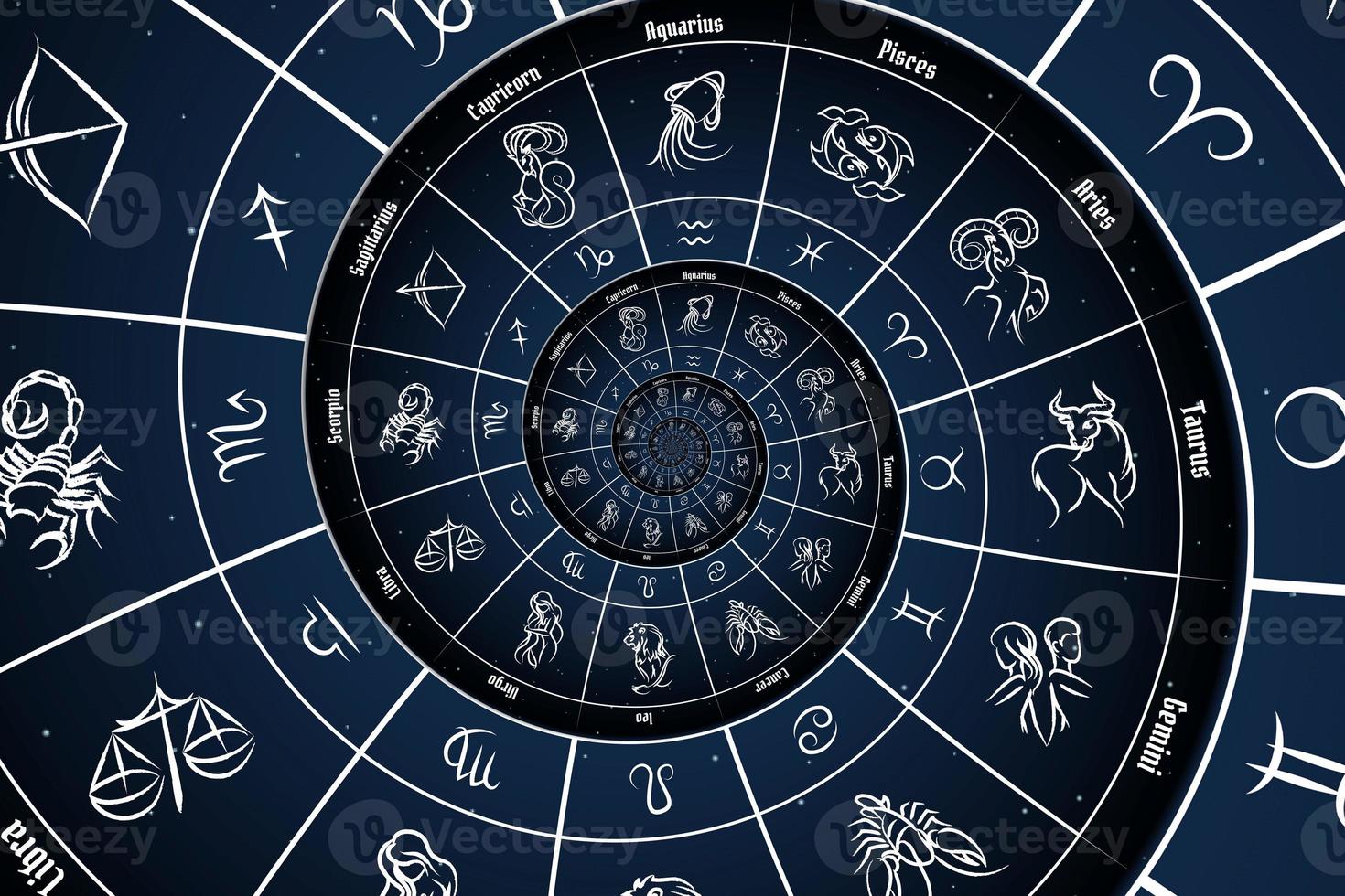 Astrological background with zodiac signs and symbol. photo
