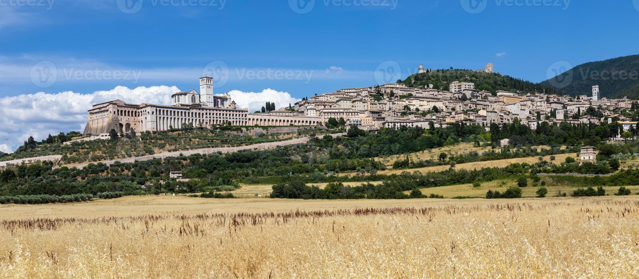 Assisi village in Umbria region, Italy. The town is famous for the most important Italian Basilica dedicated to St. Francis - San Francesco. photo