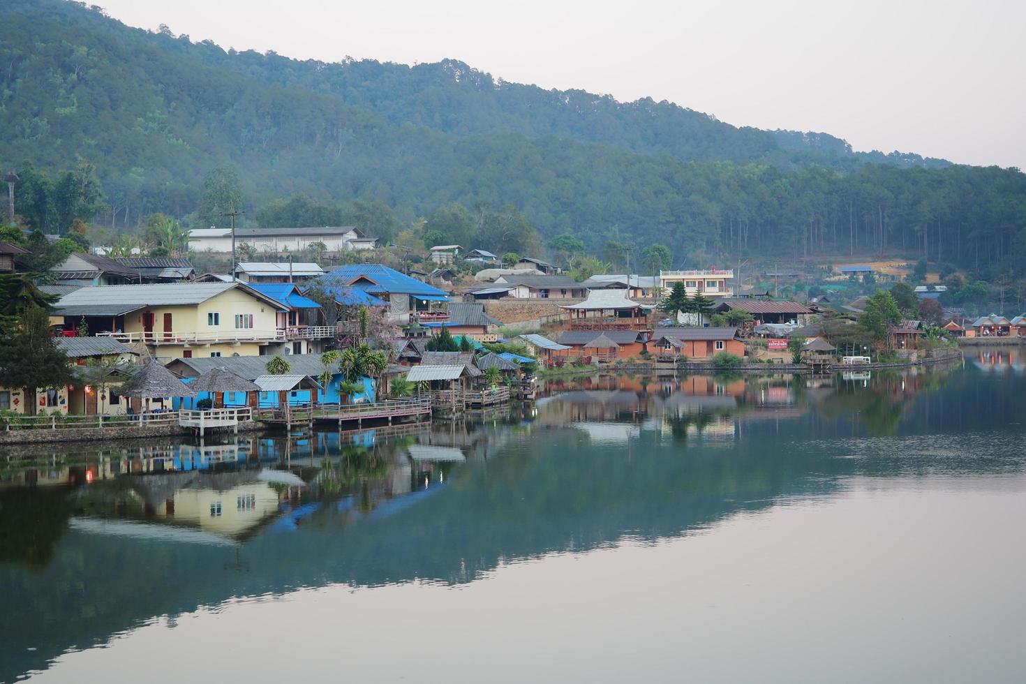 Rak Thai Village, Mae Hong Son,Thailand-February 14'2019 -the image View of the Rak Thai Village Reservoir photo