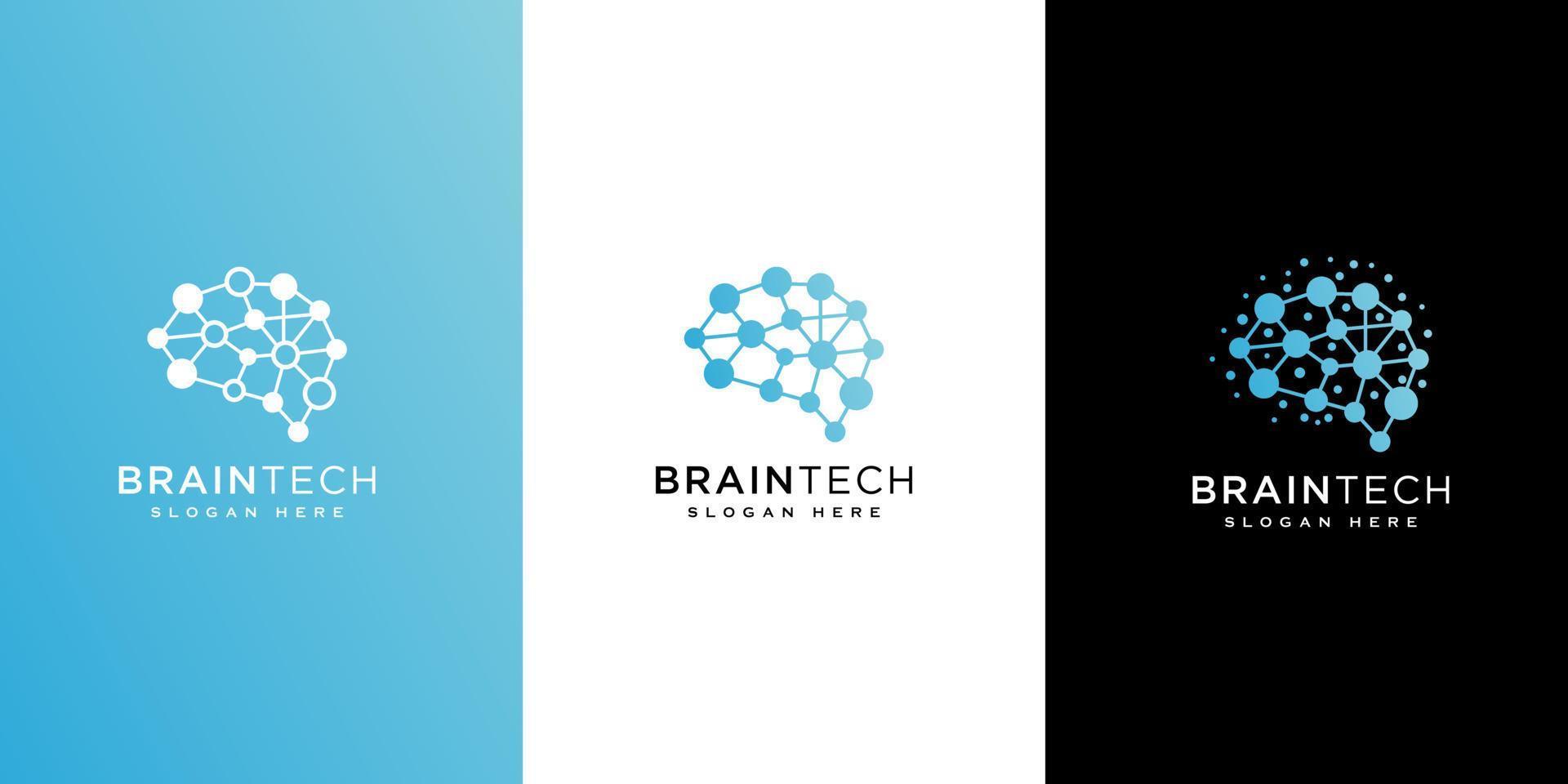 brain technology logo design line style vector