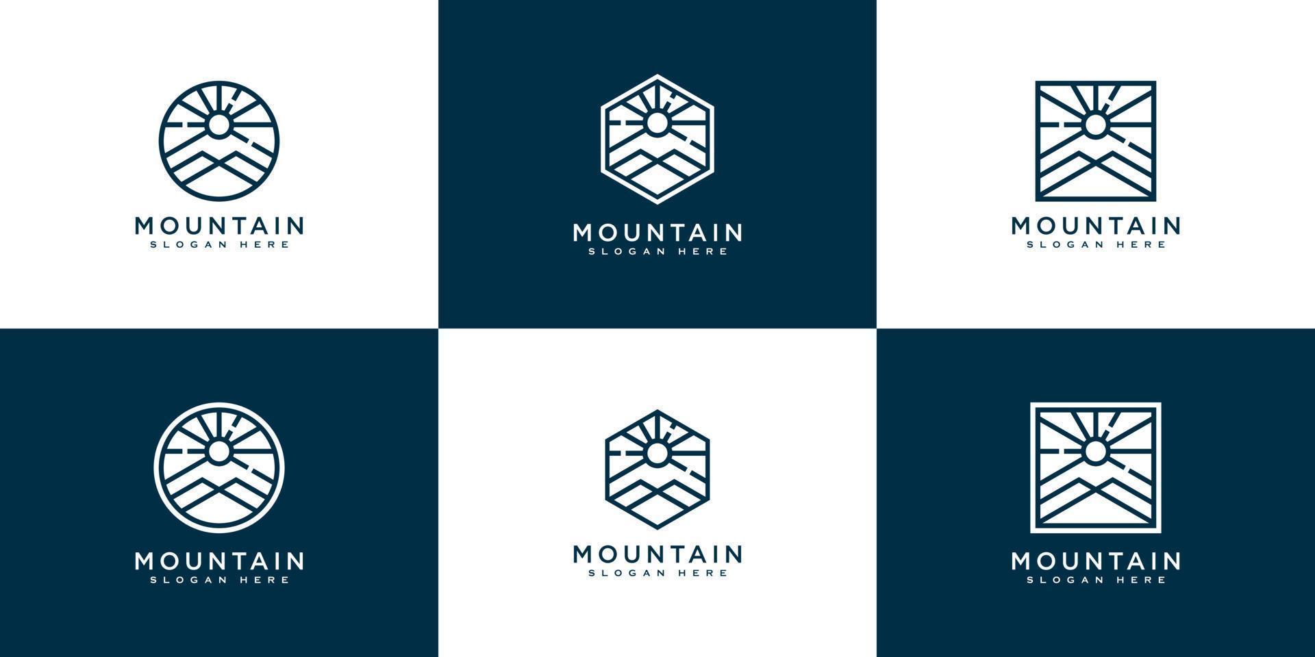 set of mountain with sun light logo design vector