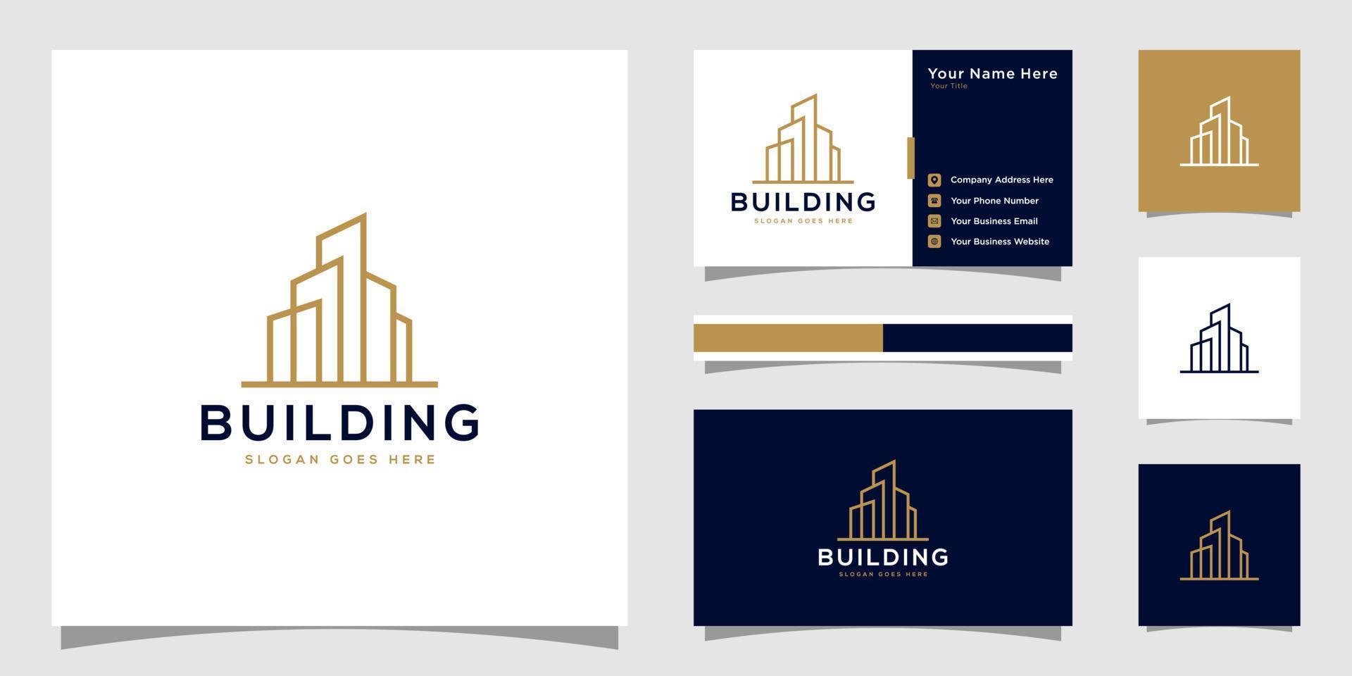 Building logo with line art style. city building abstract for logo design inspiration and business card design vector
