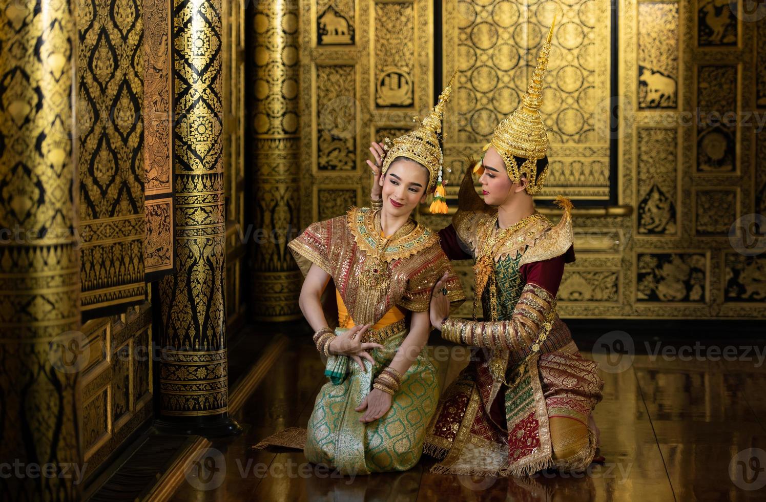 Khon, Is a classical Thai dance in mask. Except for these two characters who weren't wearing masks. photo