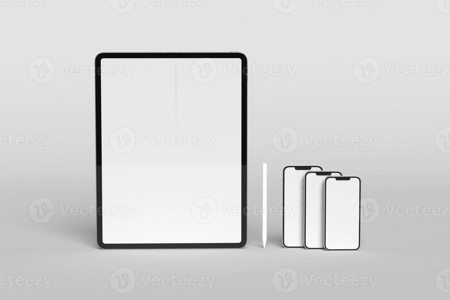 Tablet screen with smartphone blank mockups photo