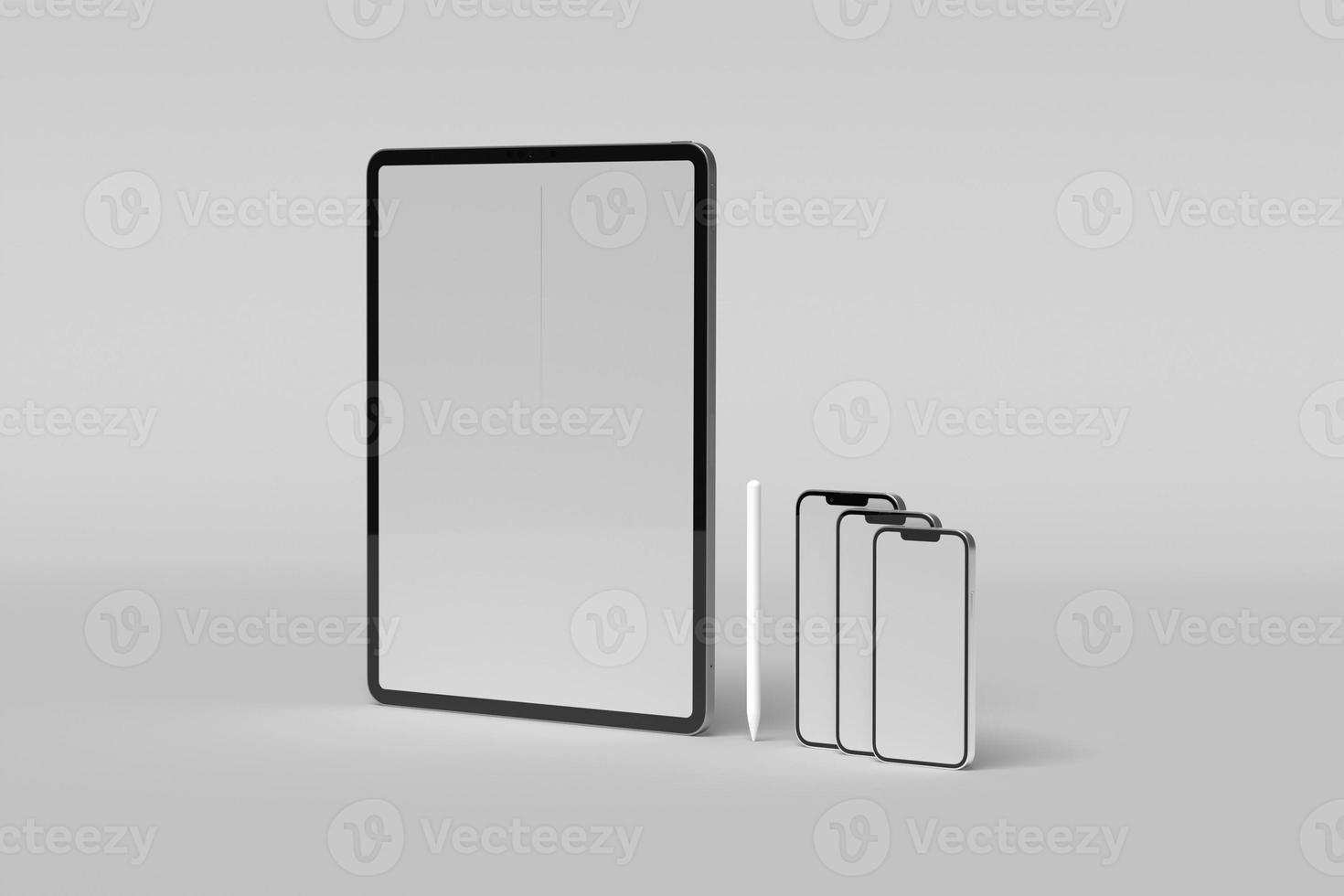 Tablet screen with smartphone blank mockups photo