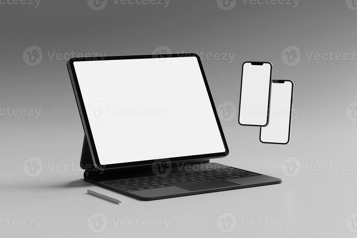 Tablet screen with smartphone blank mockups photo