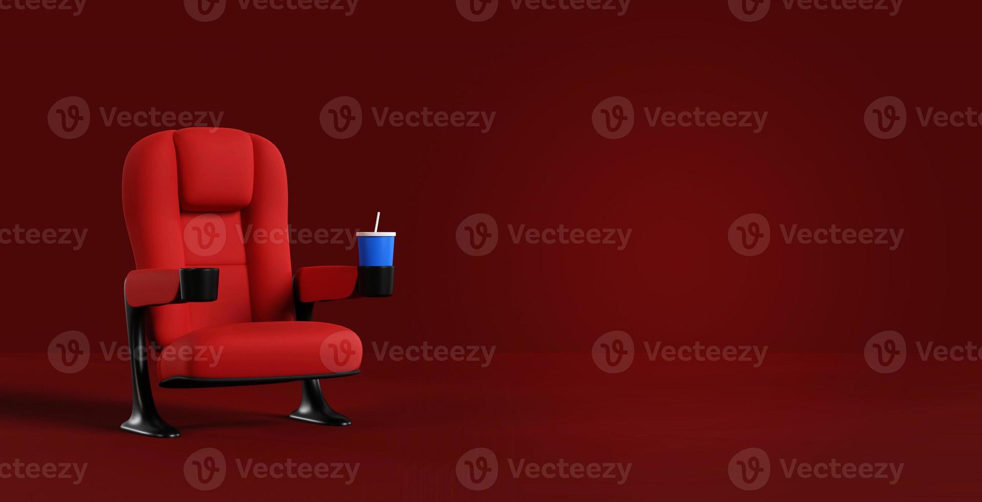 Cinema seats single stand on red carpet. Buy movie ticket concept, movie night. 3d rendering. photo