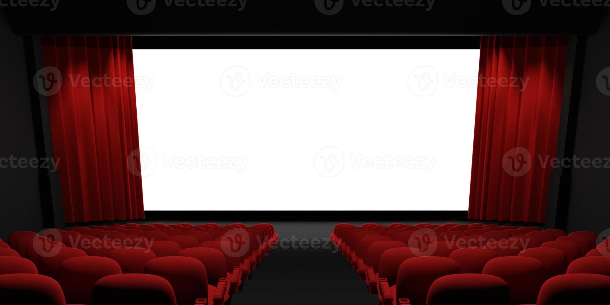 representación 3d de la pantalla de cine. pantalla de maqueta de cine. representación 3d foto