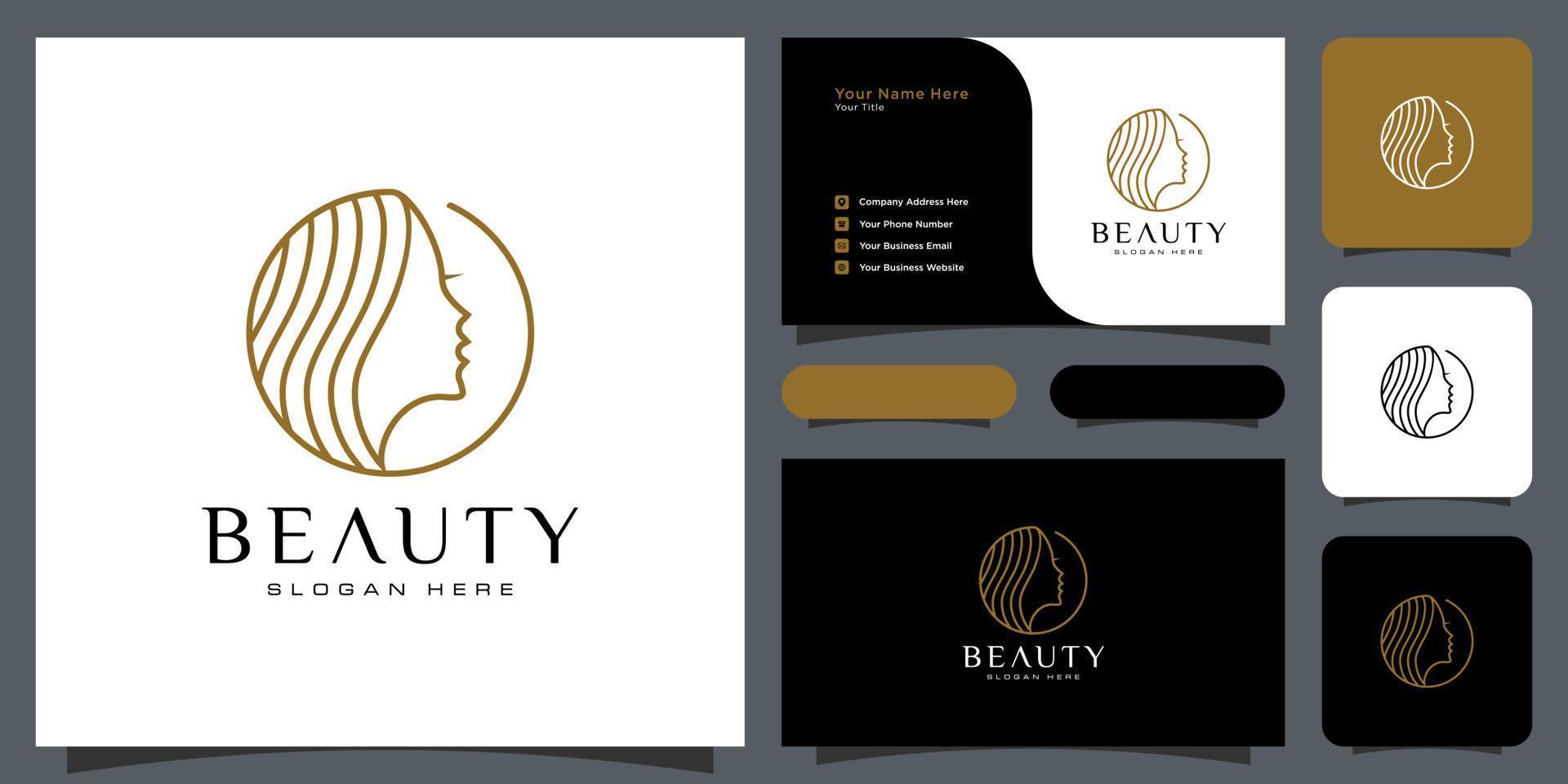 Beauty woman hairstyle logo design with business card for nature people salon elements vector
