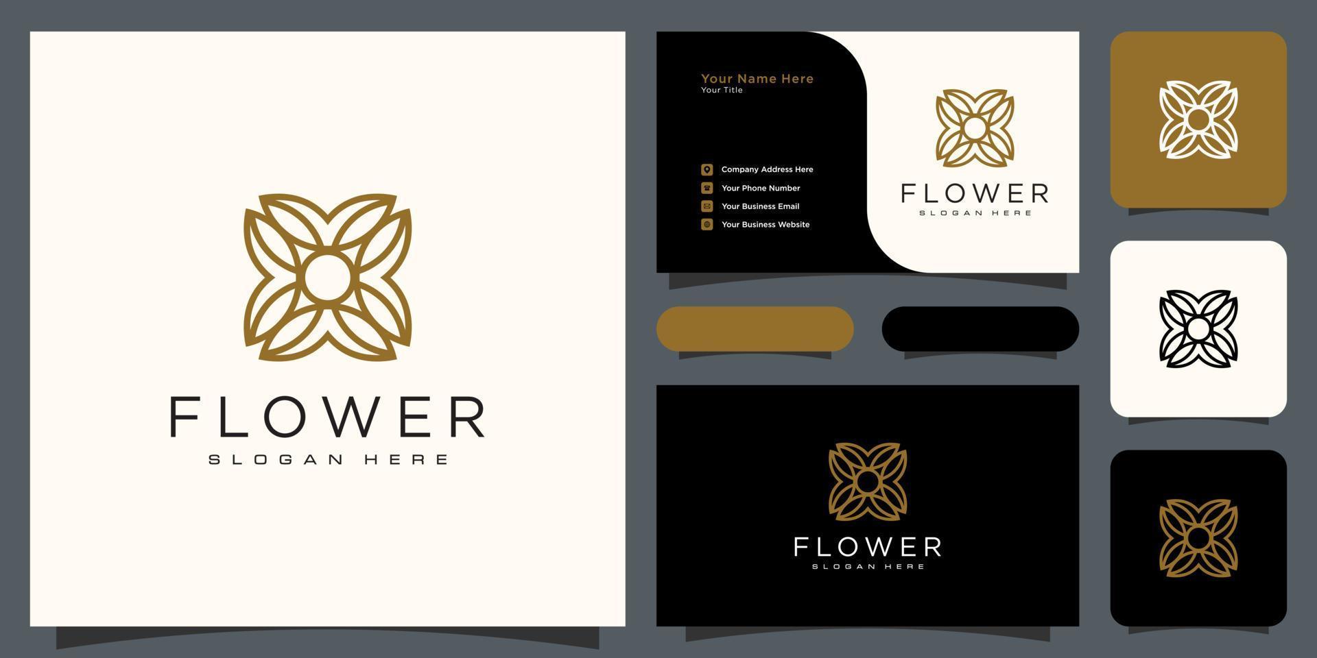 logotipo de lujo de línea mono flor con diseño de tarjeta de visita vector