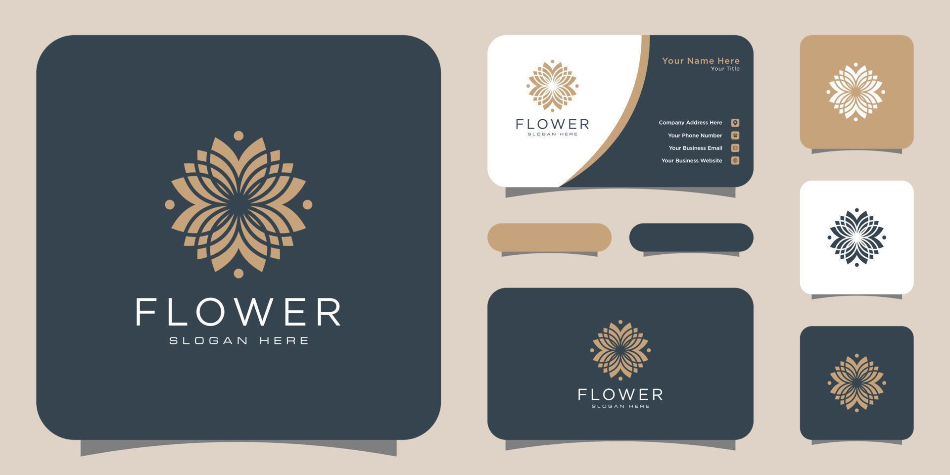 Flower mono line luxury logo with business card design vector