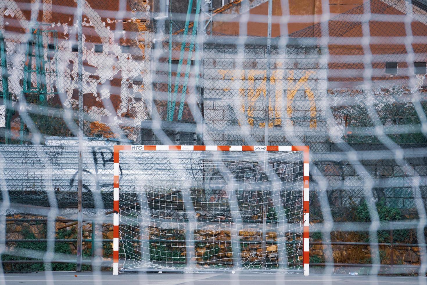 old street soccer goal, sports equipment photo