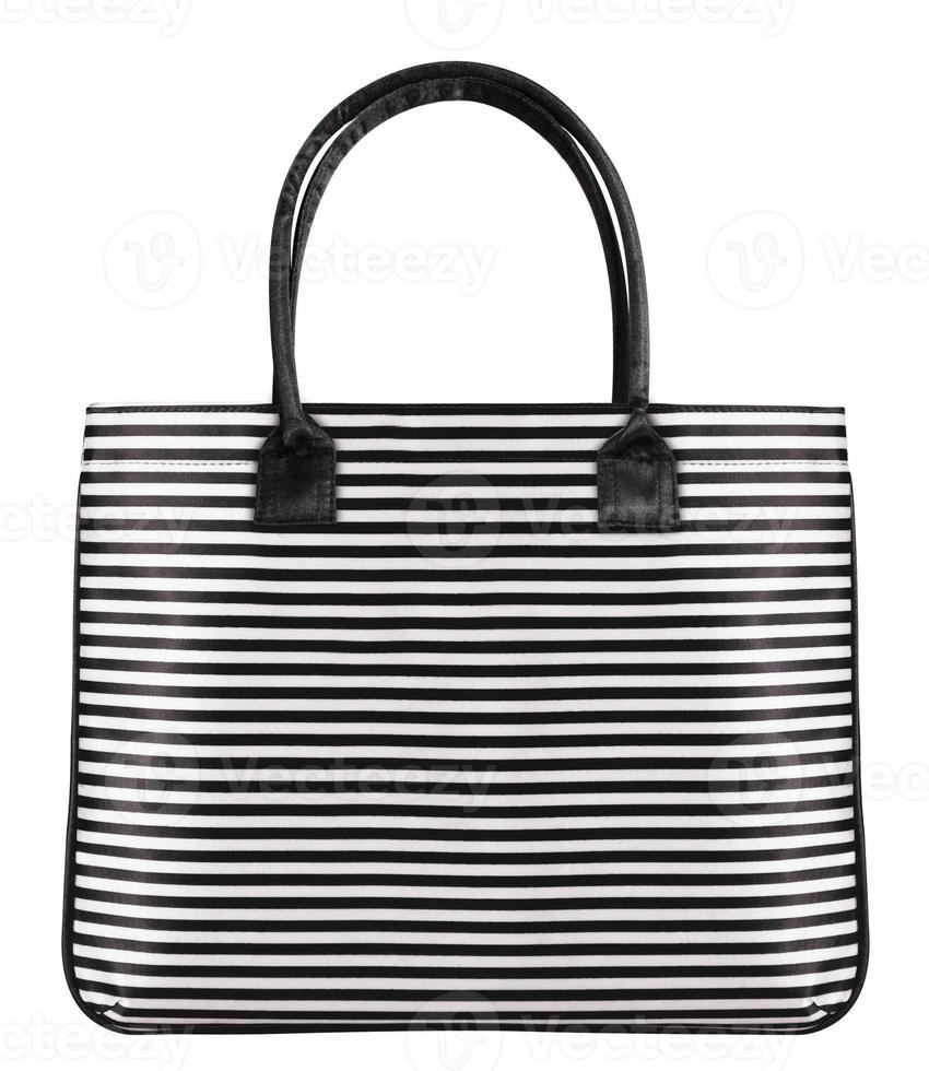 Bolso de mujer grande elegante con diseño de rayas en blanco y negro aislado en