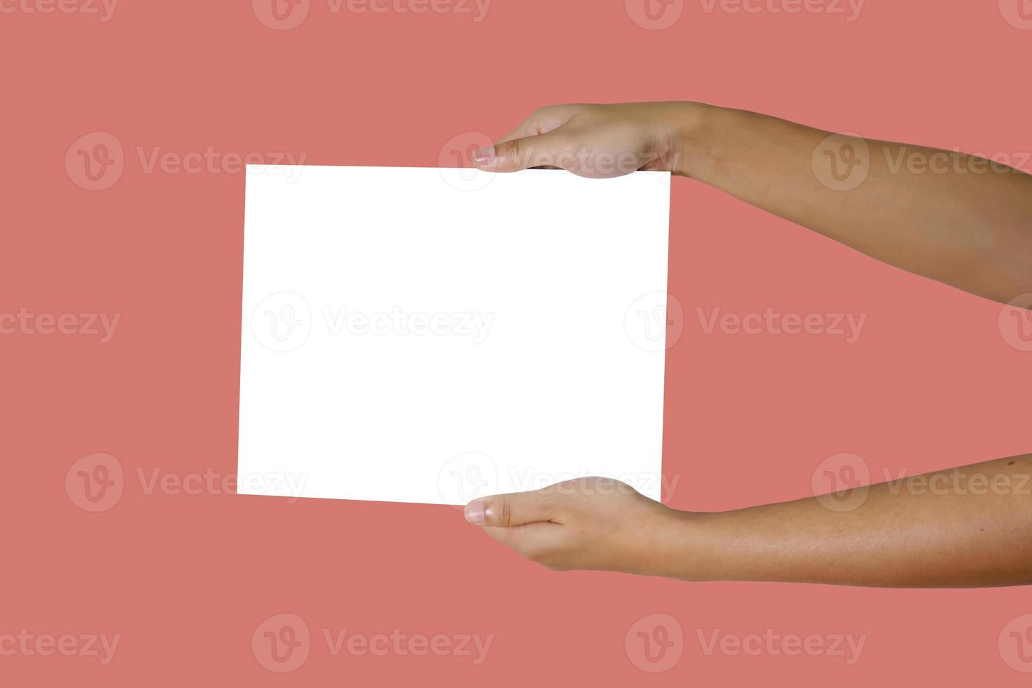 Hand are holding white paper photo