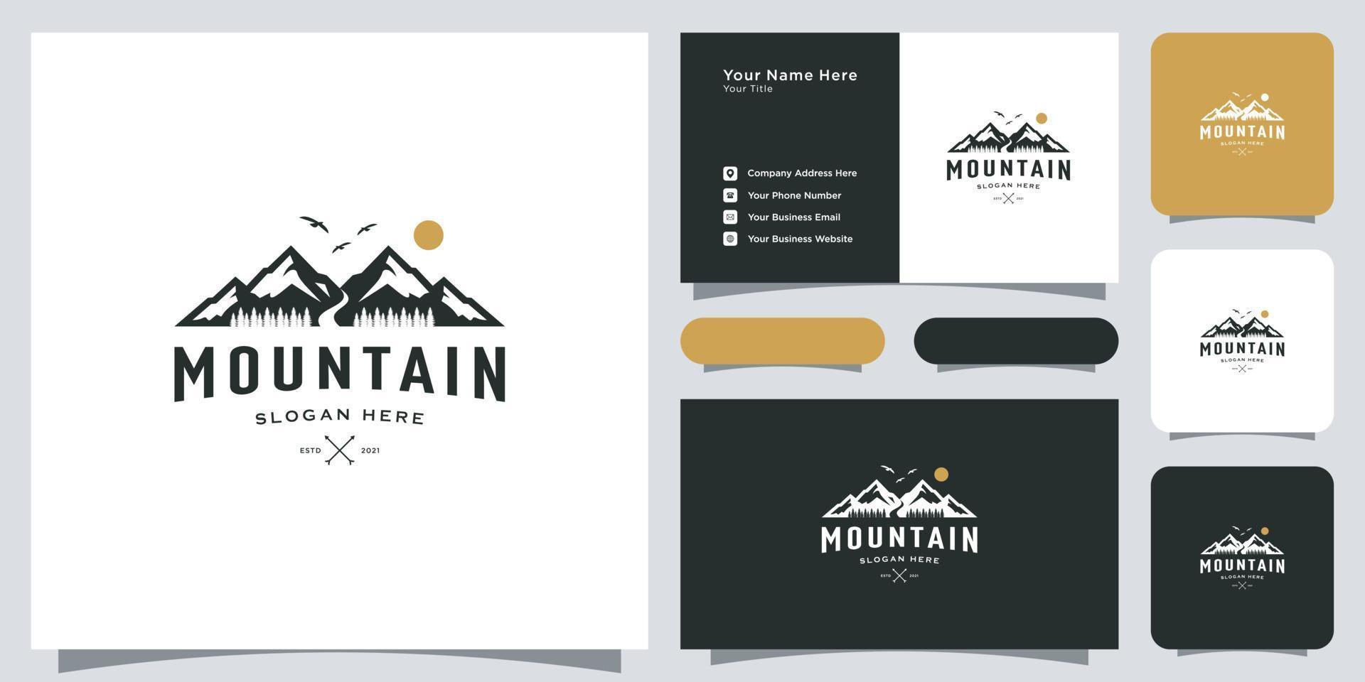 montaña con diseño de logotipo de luz solar y tarjeta de visita vector