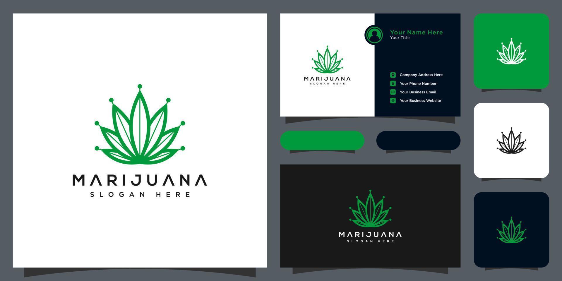 vector de logotipo de hoja de marihuana de cannabis y tarjeta de visita