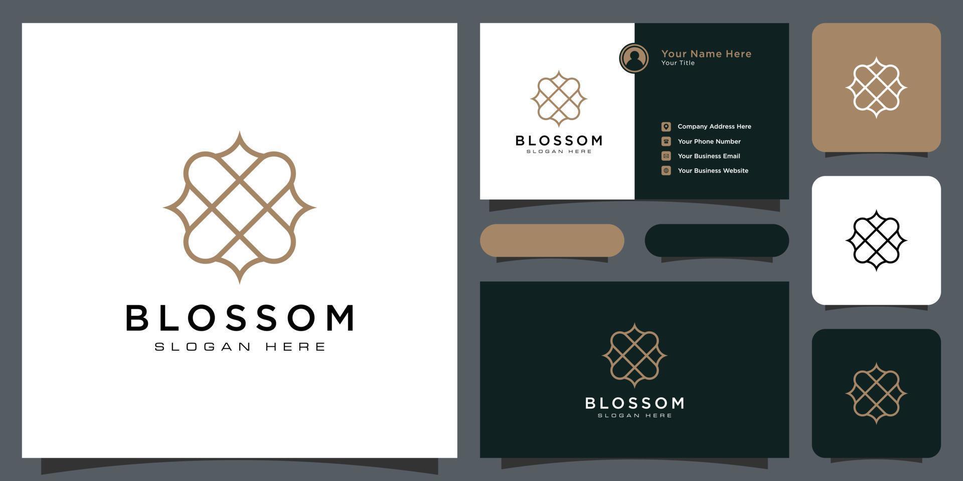 Flower mono line luxury logo with business card design vector