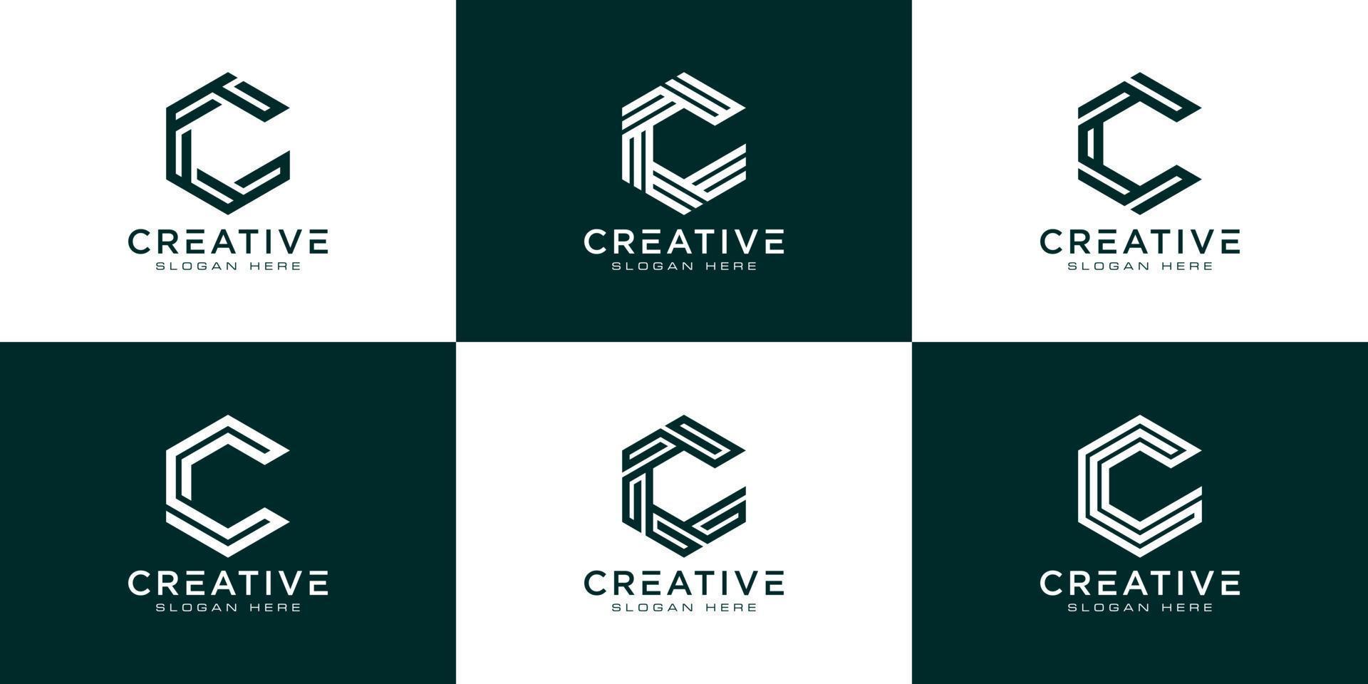 Set of initial letter C hexagon abstract logo vector template