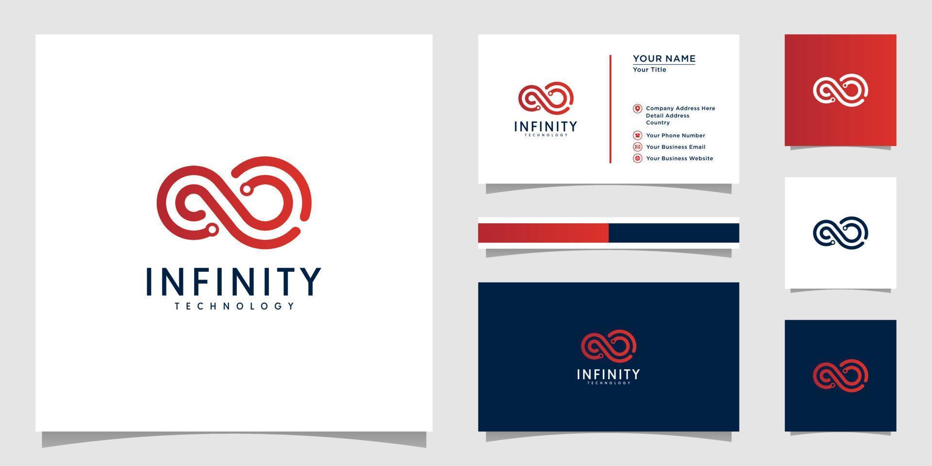 logotipo de infinity tech con estilo de arte de línea y plantilla de diseño de tarjeta de presentación esquema de plantilla de tecnología de degradado de color vector