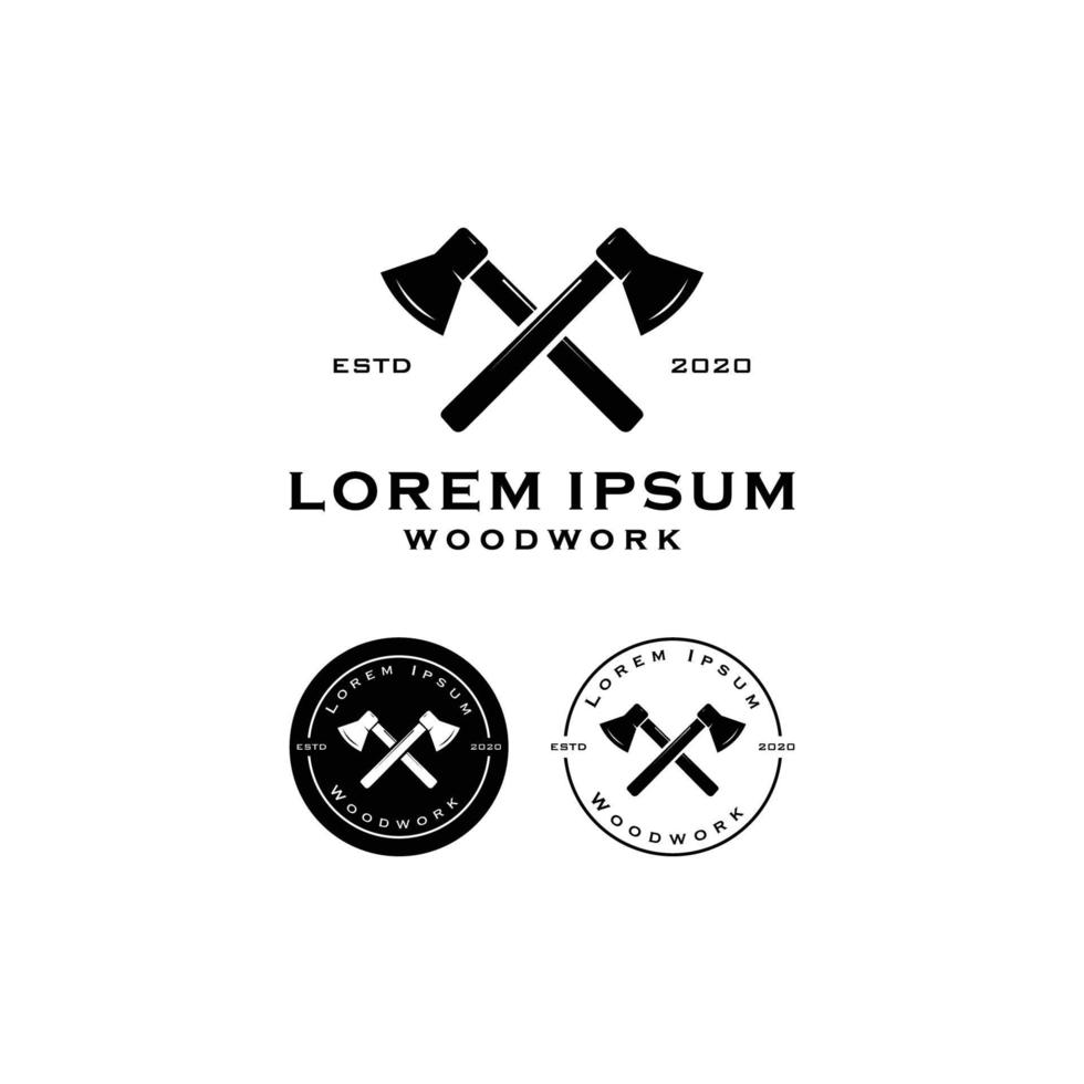 Vintage Crossed Axe, Lumberjack, Wood Logging Logo Design vector
