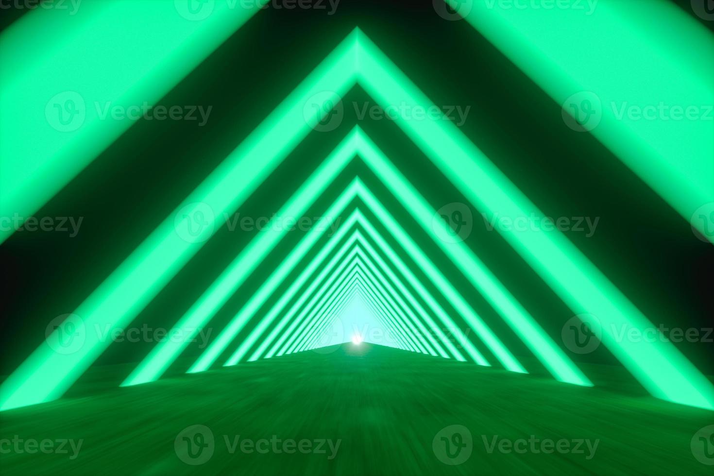 3D illustration. Illuminated futuristic triangular tunnel. photo