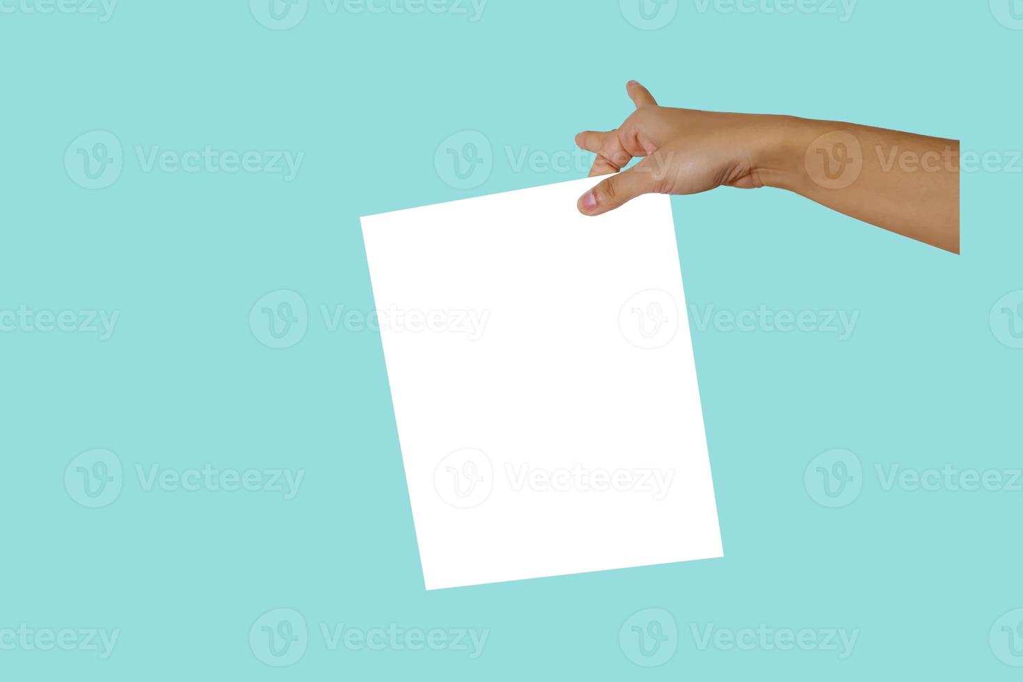 Hand are holding white paper photo