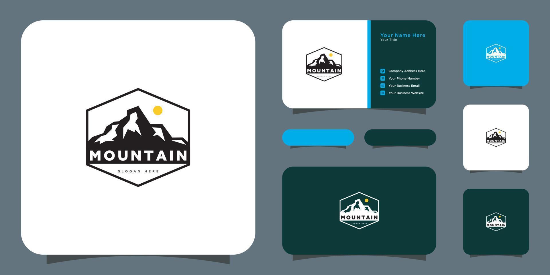 diseño de vector de logotipo de montaña y tarjeta de visita