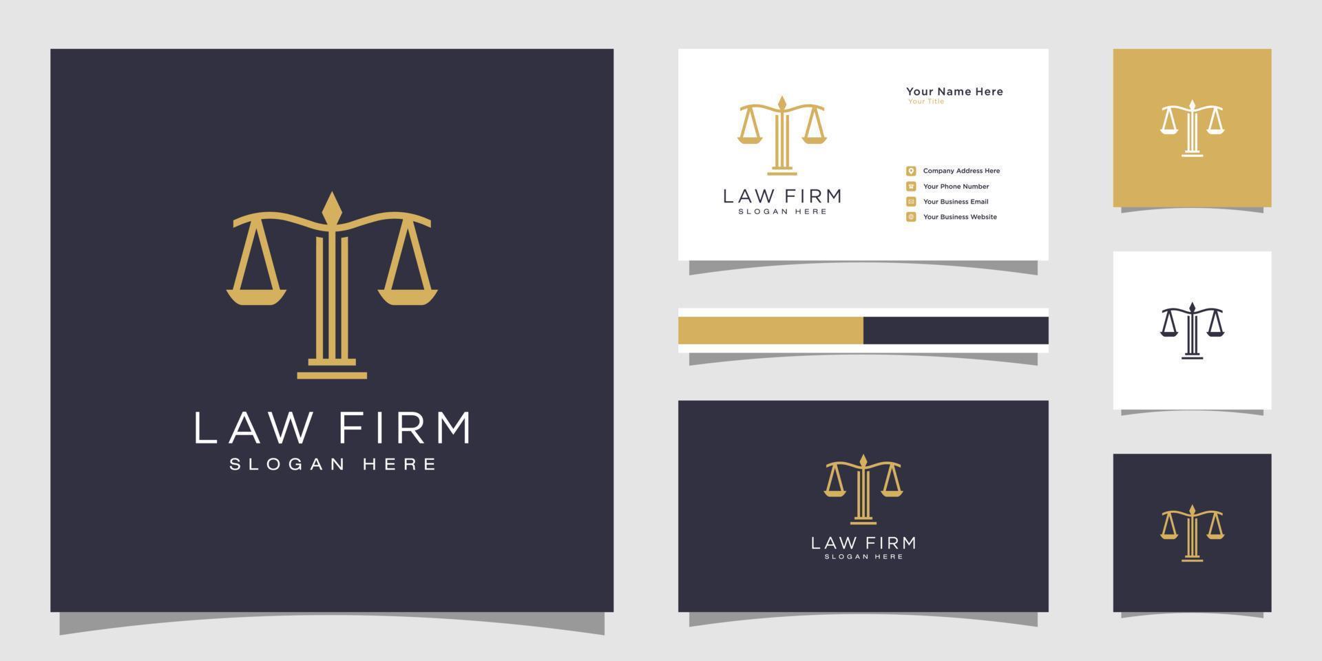 símbolo abogado abogado defensor plantilla estilo lineal empresa logotipo y tarjeta de visita vector