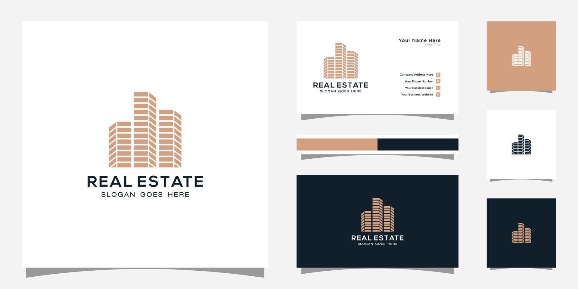 Building logo with line art style. city building abstract for logo design inspiration and business card design vector