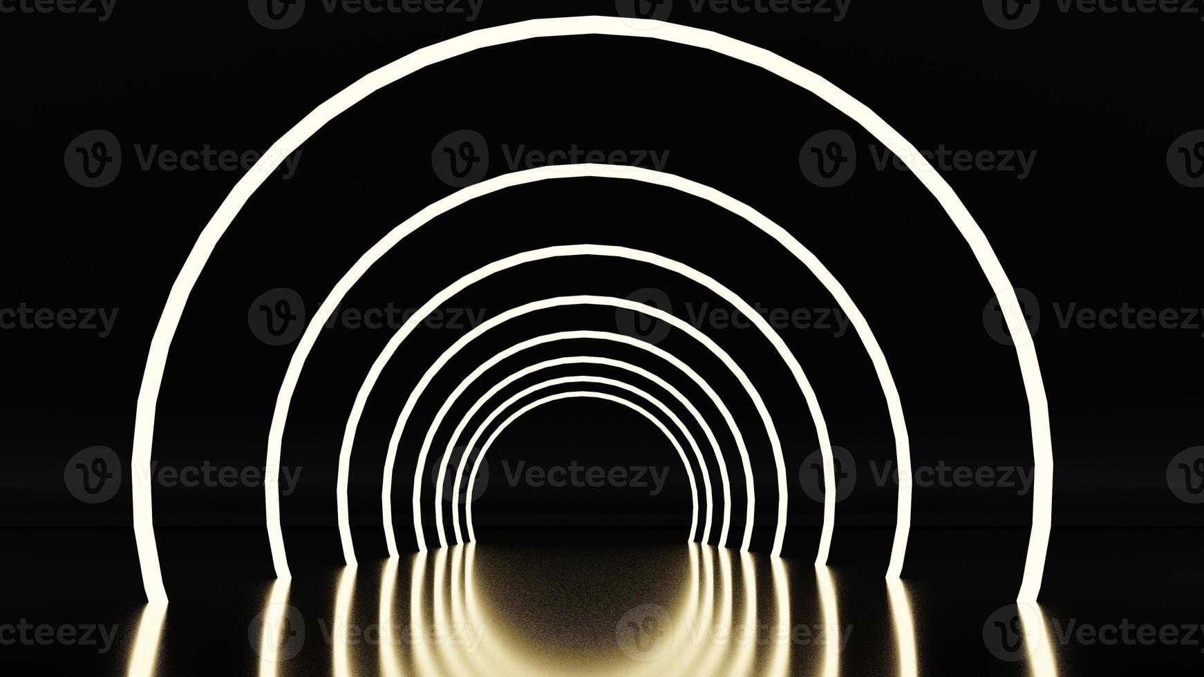 3d render,neon circle portal, glowing lines, tunnel, corridor, virtual reality, abstract fashion background,neon lights, arch, laser show photo