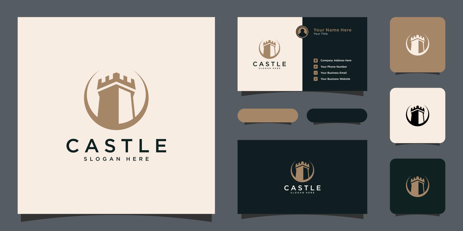 diseño de vector de logotipo de castillo con tarjeta de visita