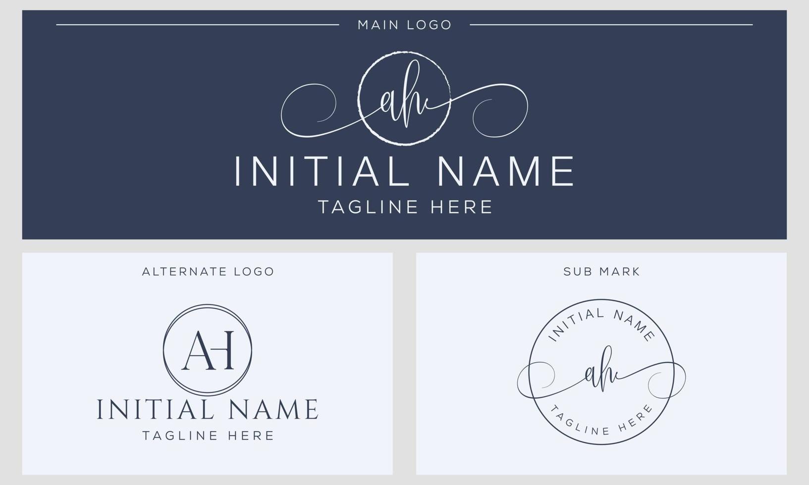 A H AH Initial handwriting signature logo template vector. Hand lettering for designs vector