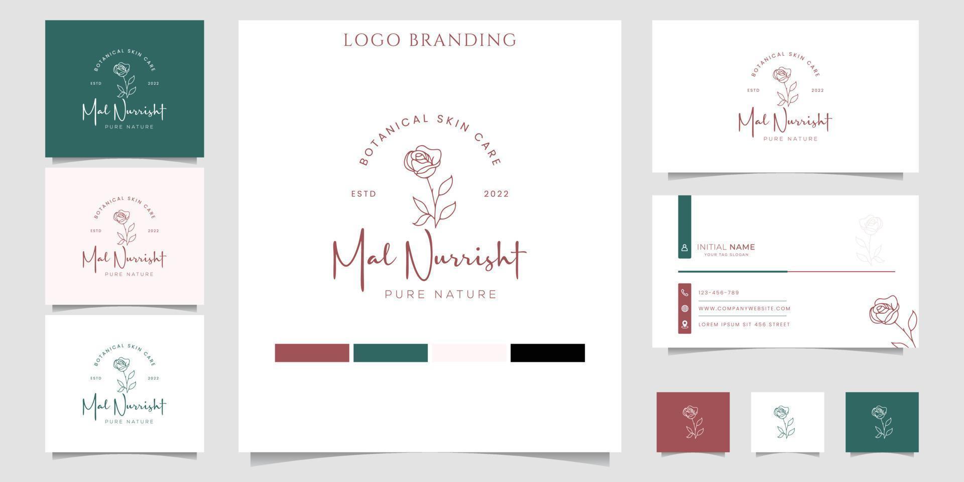 Beauty logotype with botanical ornaments with business card template Vector