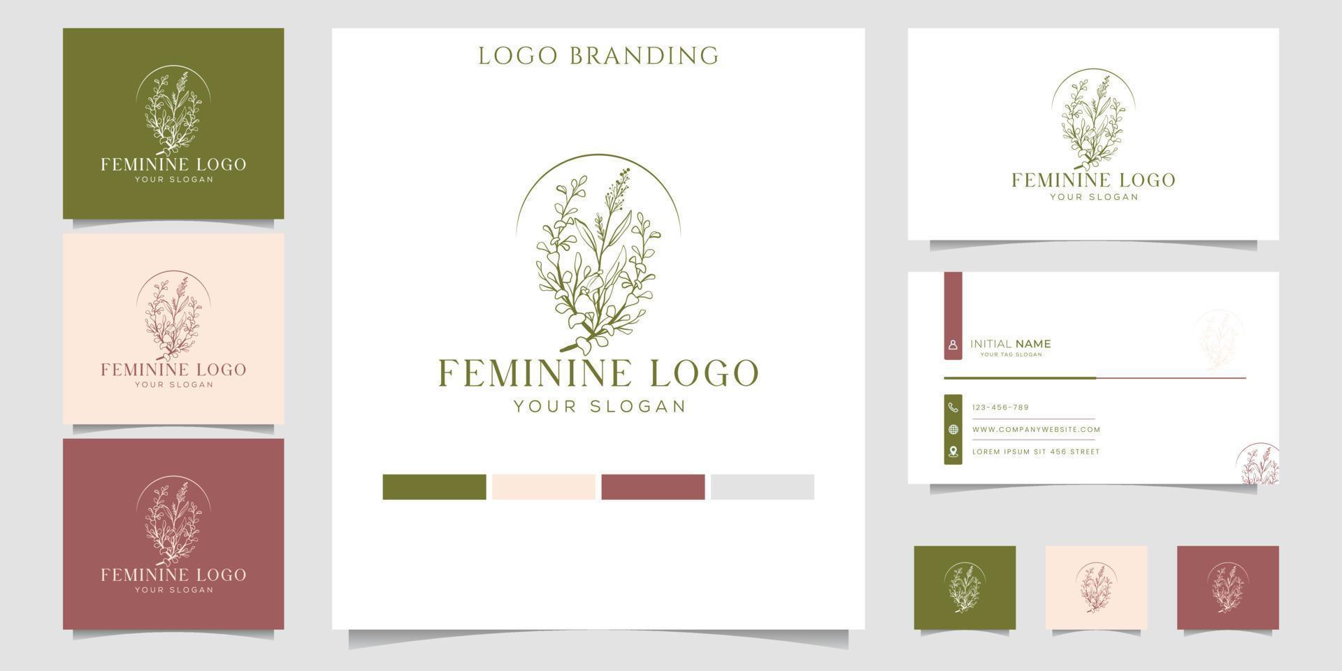 Beauty logotype with botanical ornaments with business card template Vector