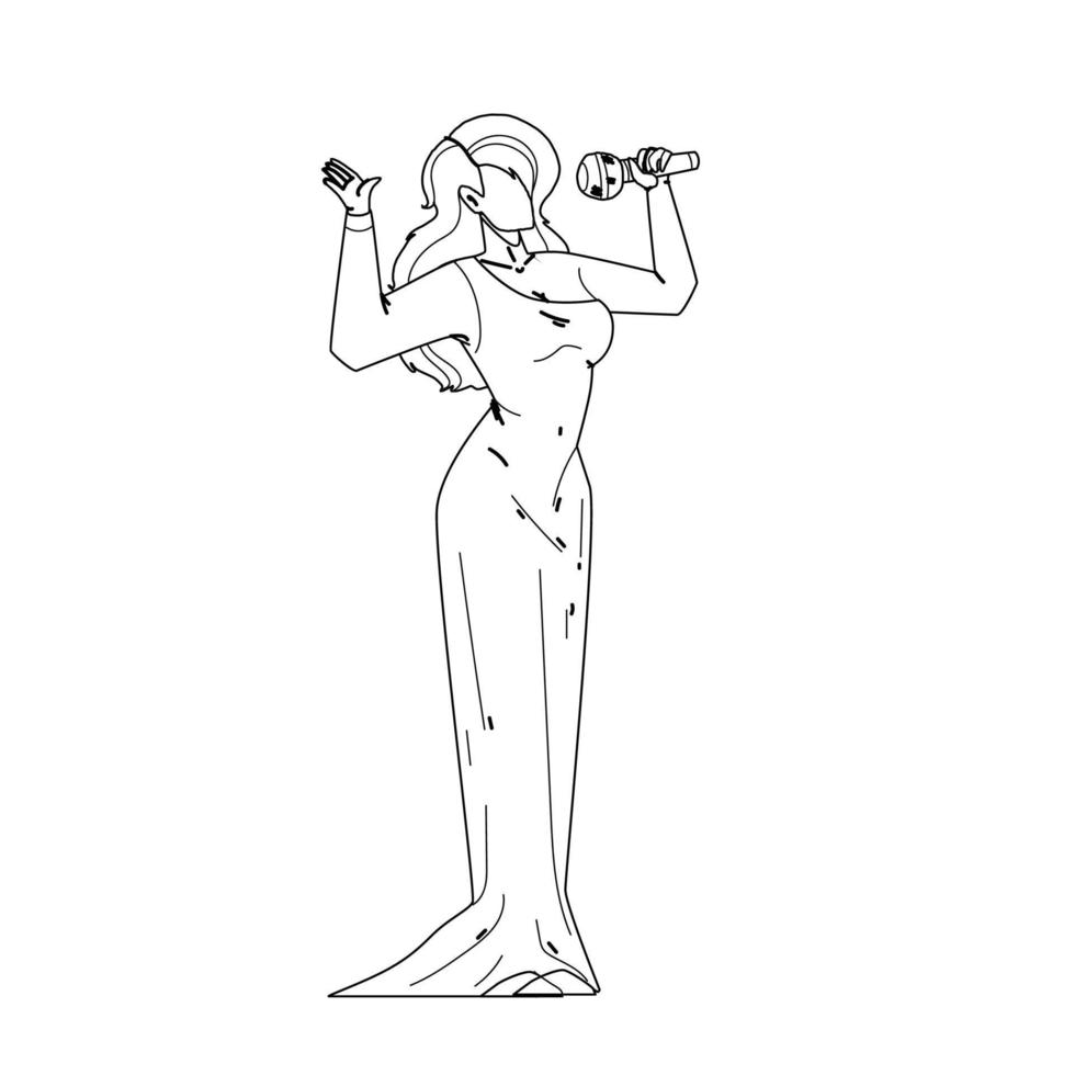 Woman Singer Singing Song In Microphone Vector