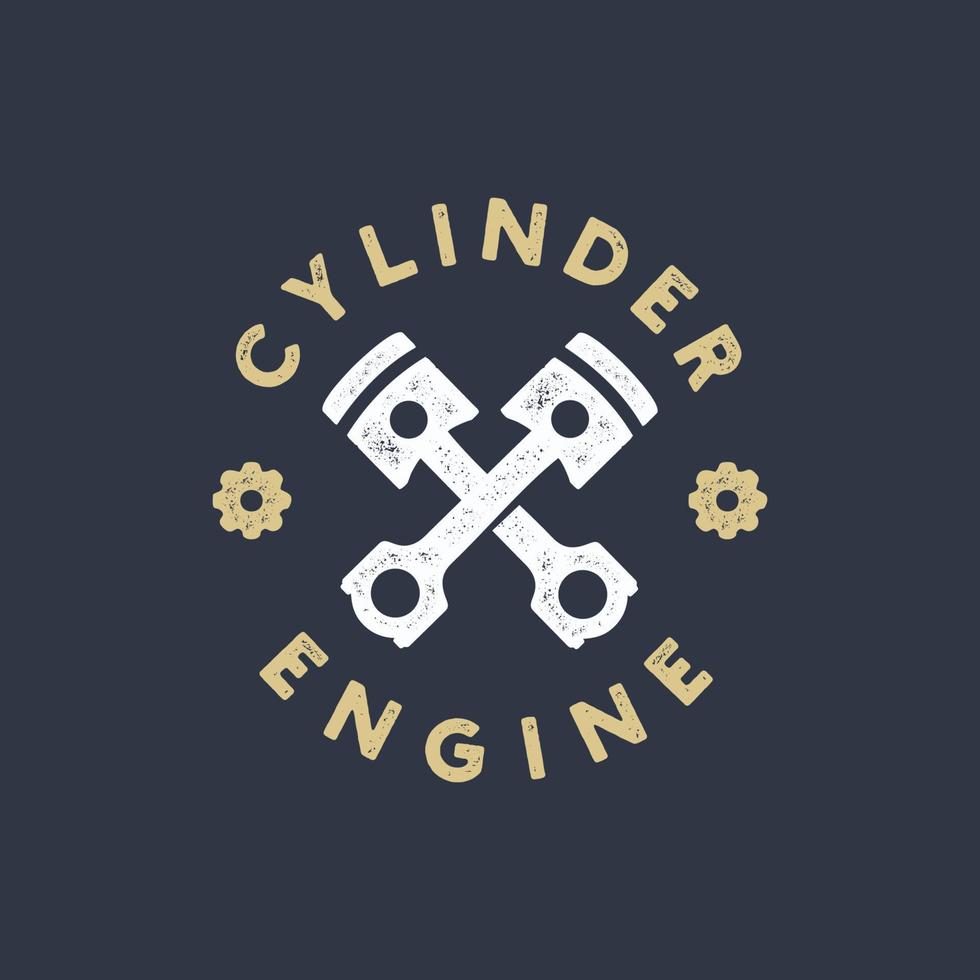 Vintage custom motorcycle round badge with crossed engine pistons isolated vector illustration