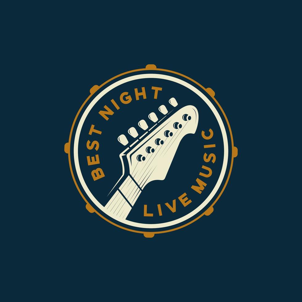 vintage logo for music festival with inscription Live music, guitar neck and place for text in retro style vector