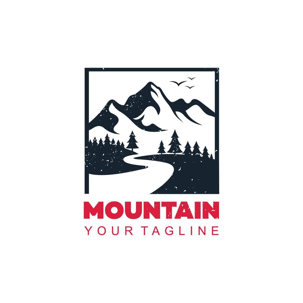 adventure and nature logo company with river or creeks and pine trees vector