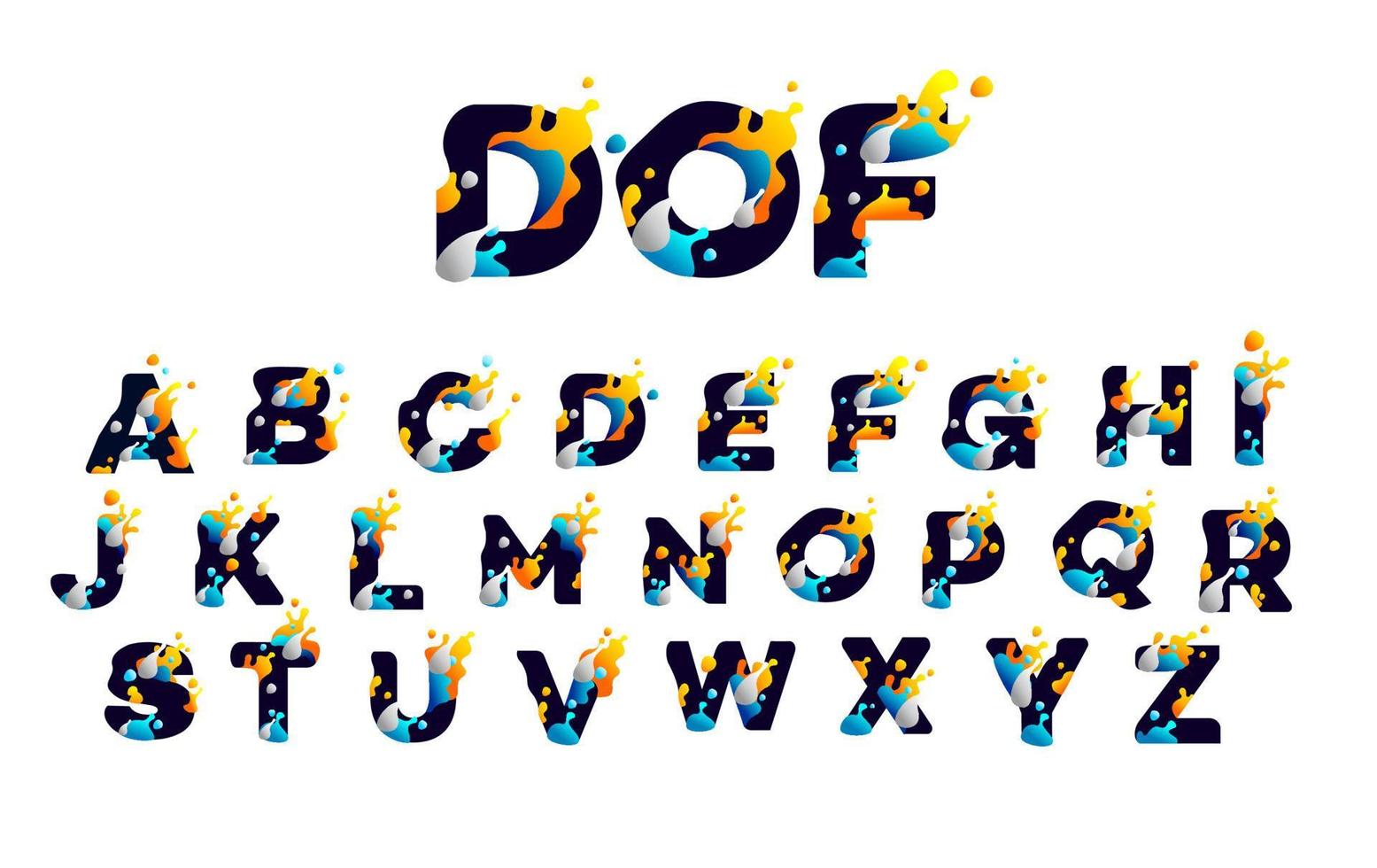 Paint drop font, full color alphabet ABC vector