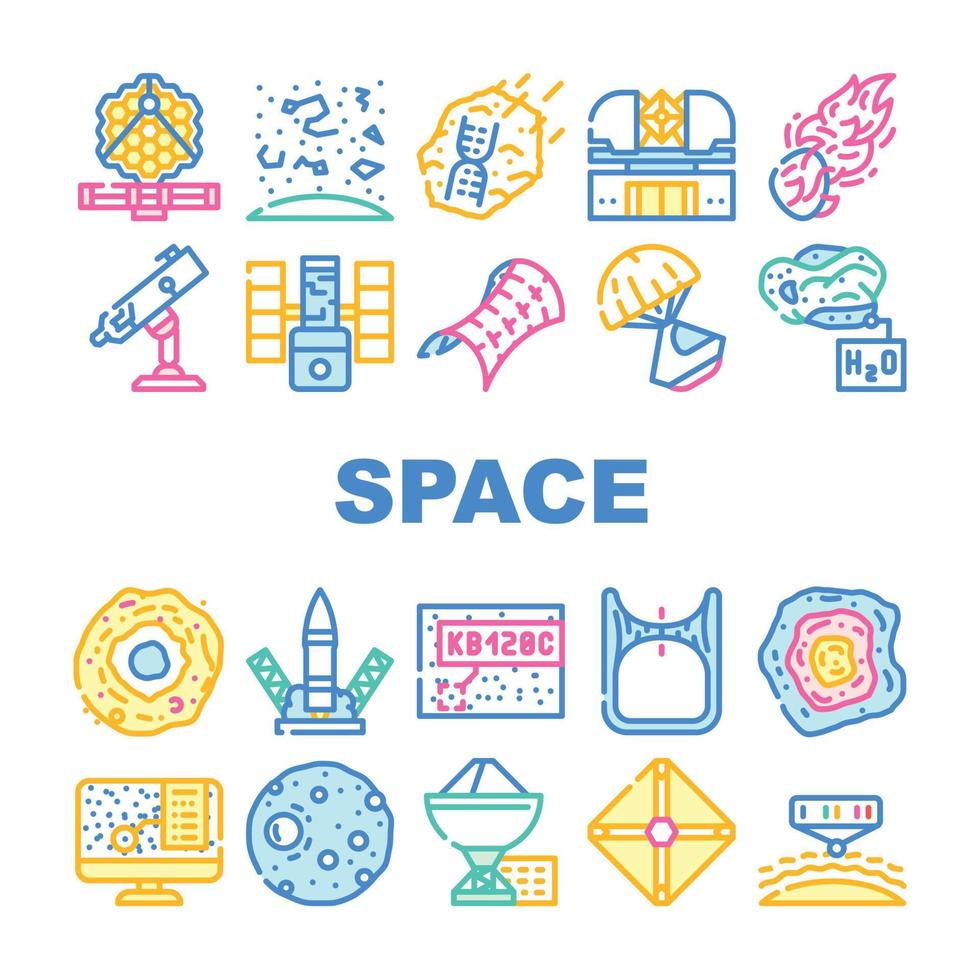 Space Researchment Equipment Icons Set Vector
