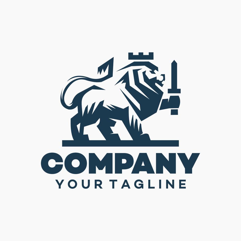 Heraldry Lion with Crown and sword Logo Mascot Vector illustration