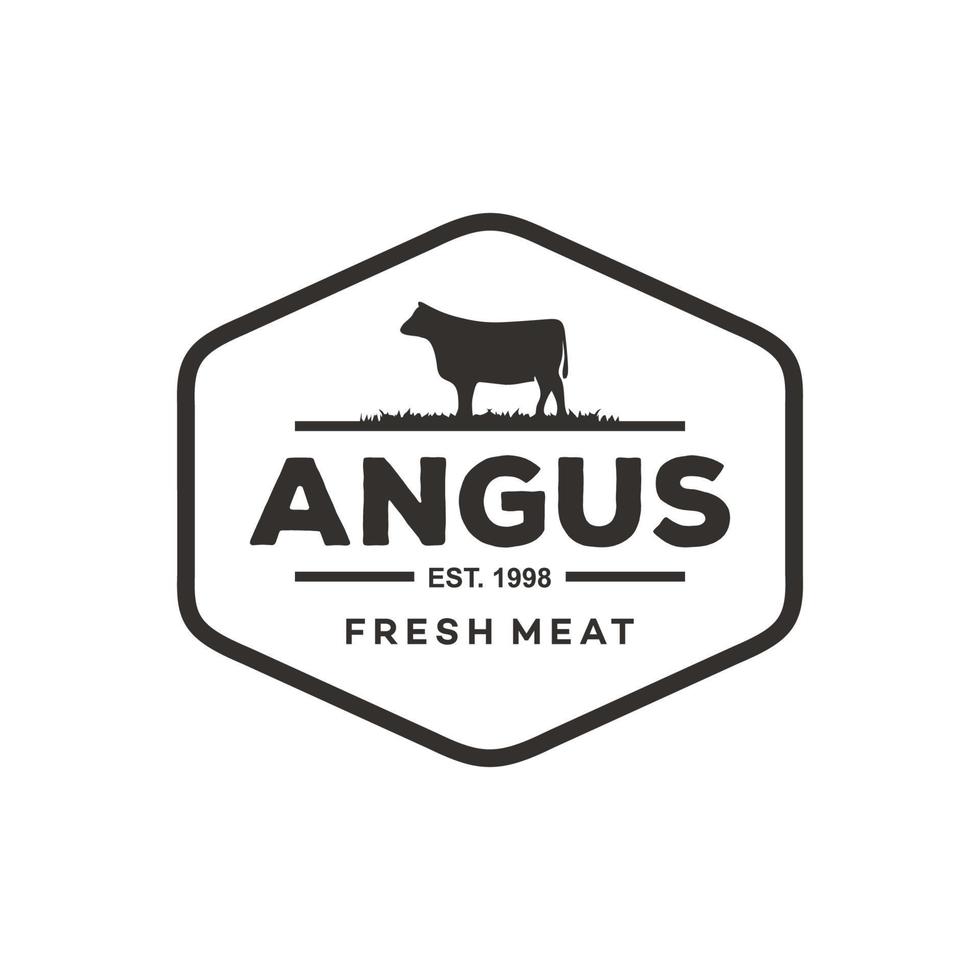 retro vintage vaca angus carne emblema etiqueta ganado logotipo diseño vector