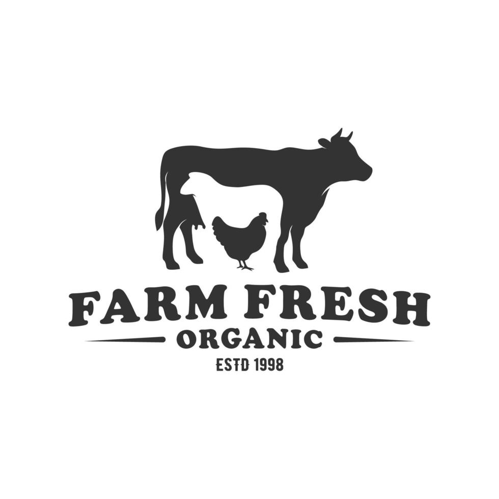 Ilustración de plantilla de vector de granja de animales de logotipo vintage