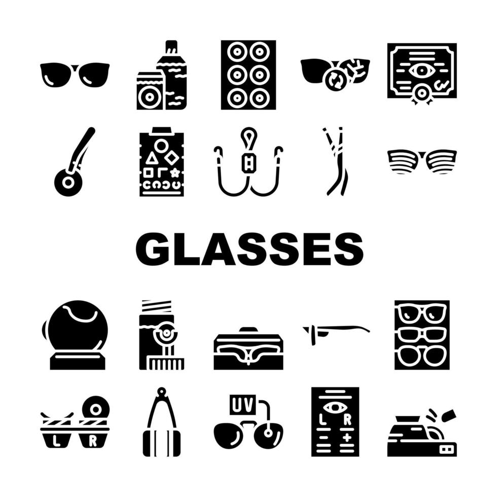 Eye Glasses And Lens Collection Icons Set Vector