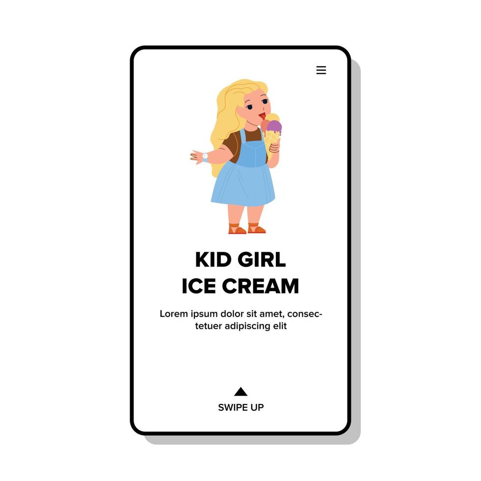 Kid Girl Eating Ice Cream Delicious Dessert Vector