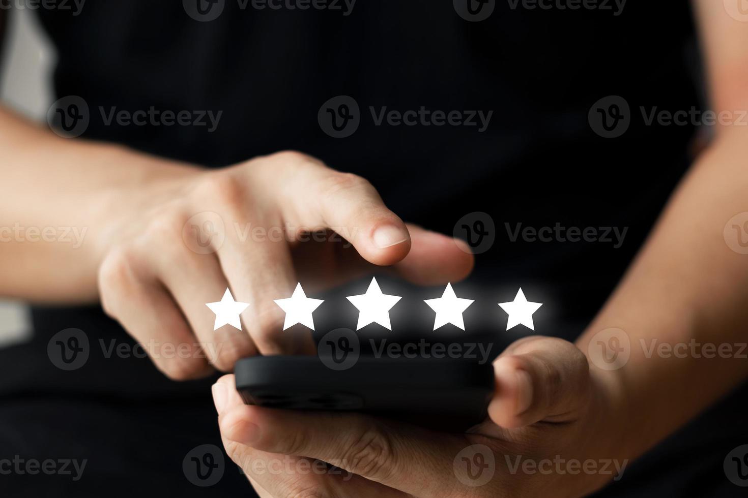 User give rating to service experience on online application, Customer review satisfaction feedback survey concept, Customer can evaluate quality of service leading to reputation ranking of business. photo